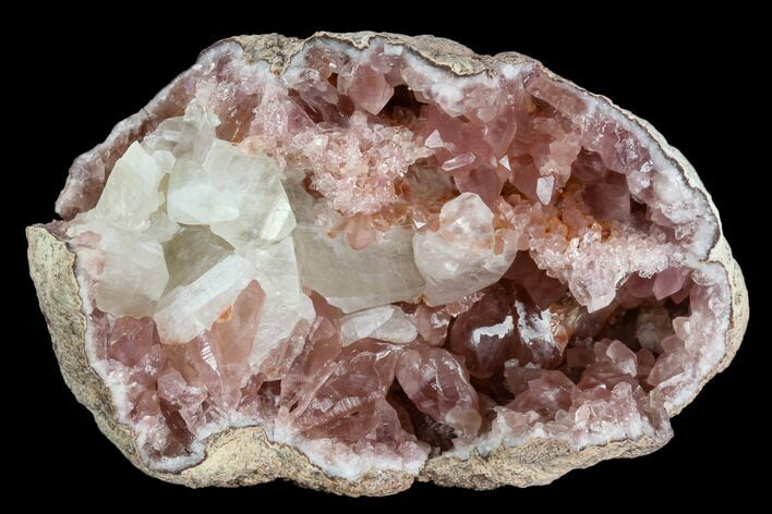 Pink Amethyst Geode Section with Calcite - Argentina #120462